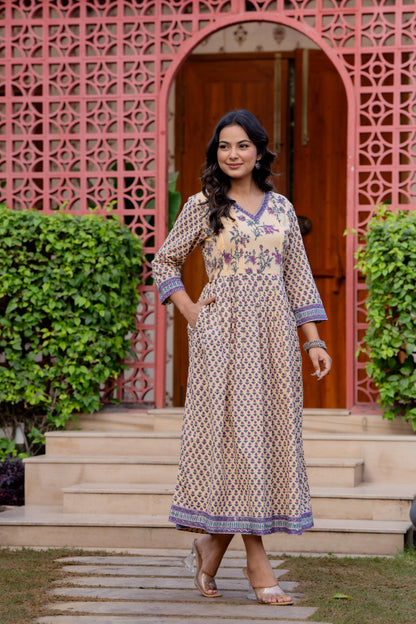 Hand Block Printed Cotton Long Dress -the heritage