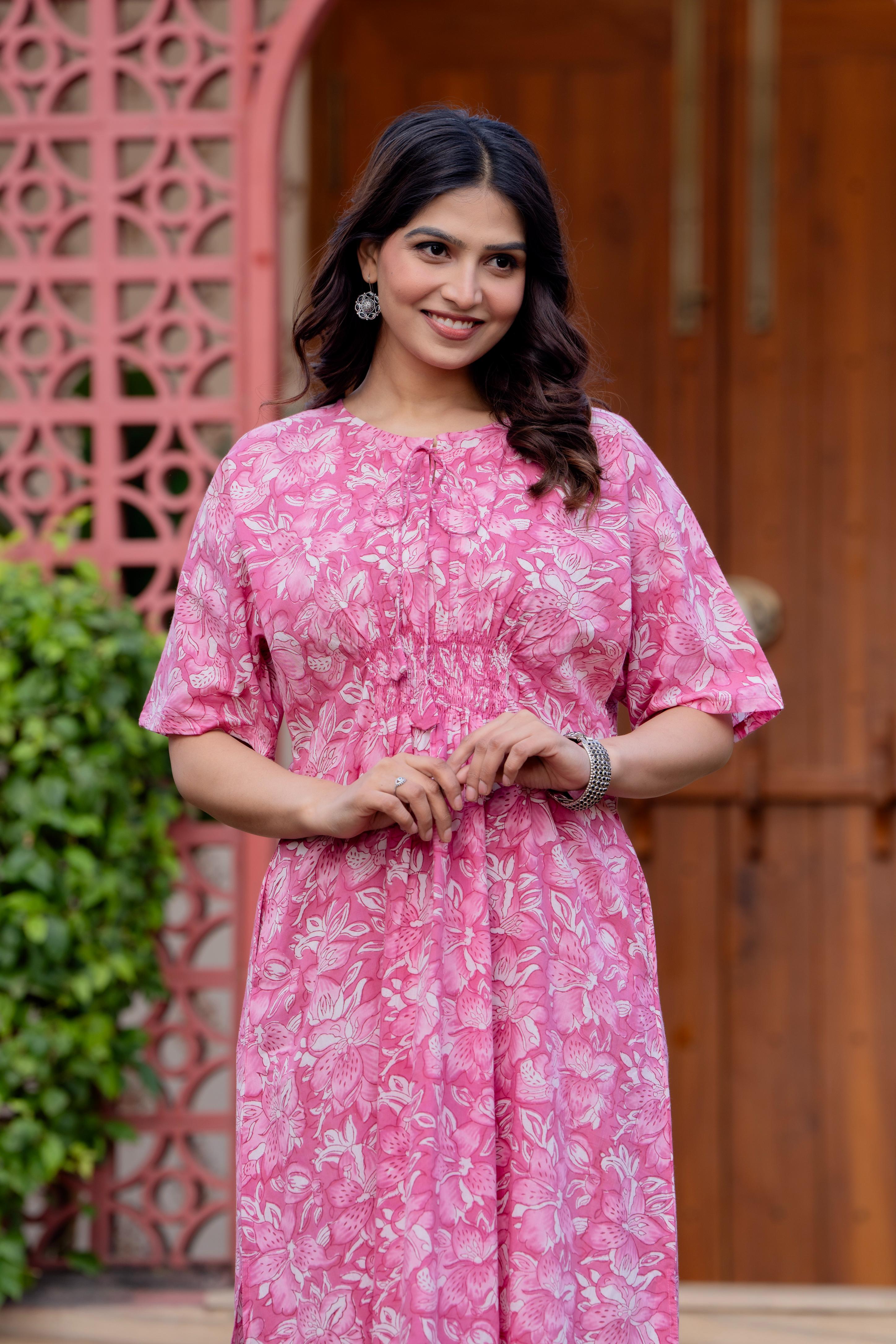Authentic Hand Block Print Long Kaftan Dress