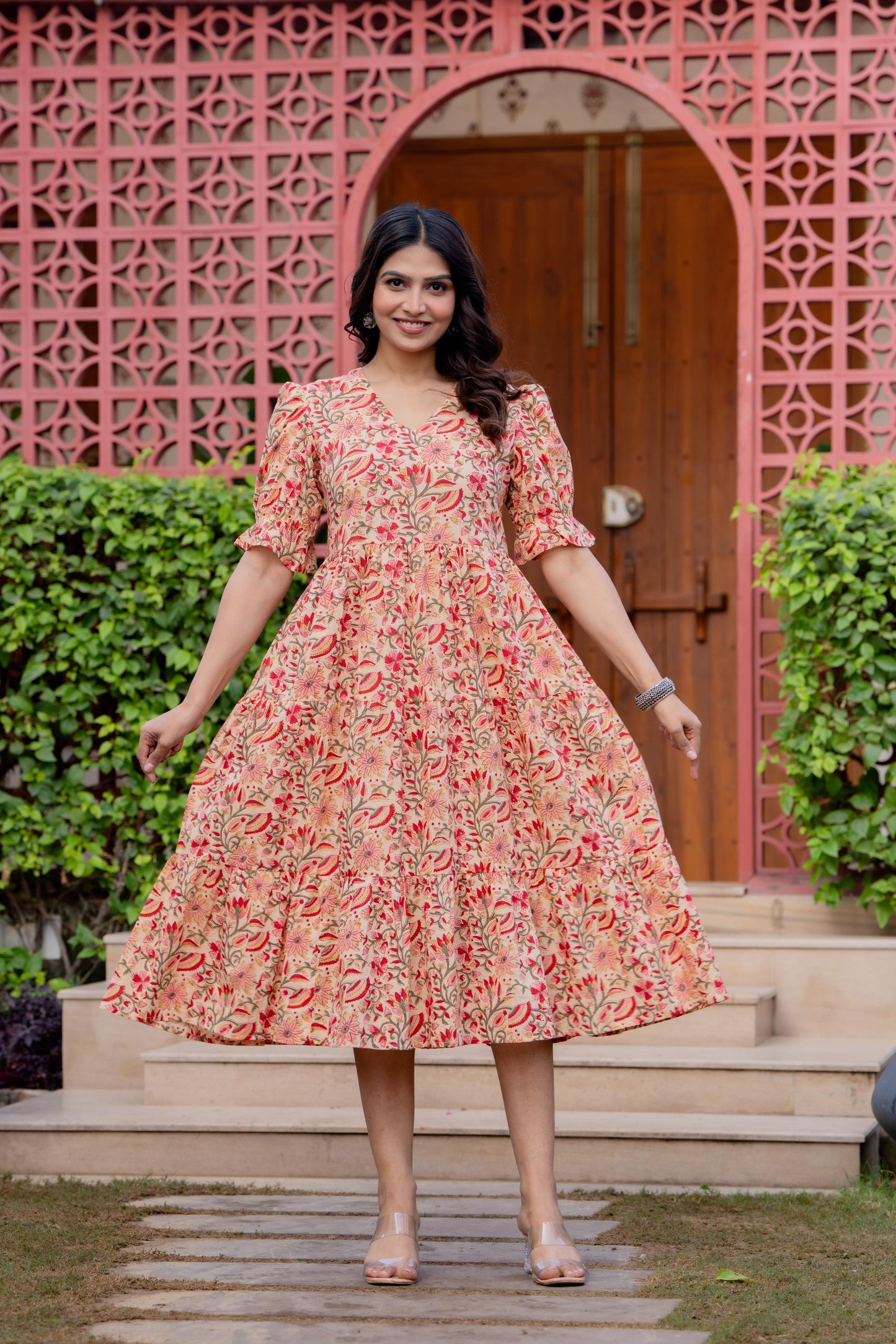 Timeless Blooms hand block print Anarkali Dress