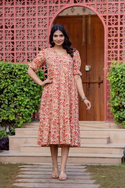 Timeless Blooms hand block print Anarkali Dress