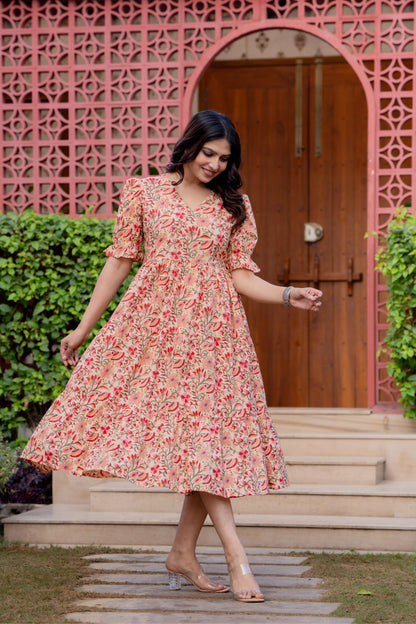 Timeless Blooms hand block print Anarkali Dress