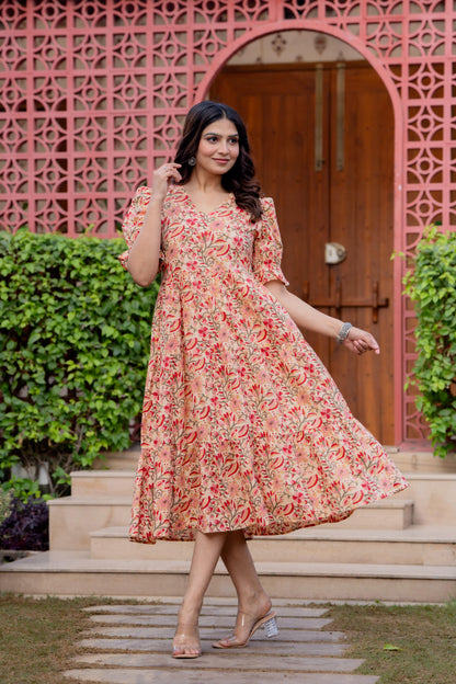Timeless Blooms hand block print Anarkali Dress