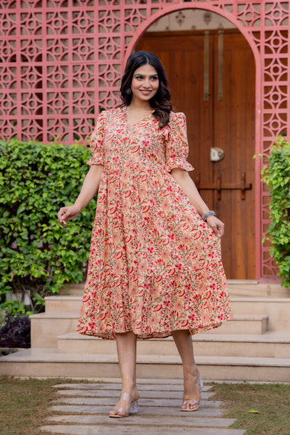 Timeless Blooms hand block print Anarkali Dress