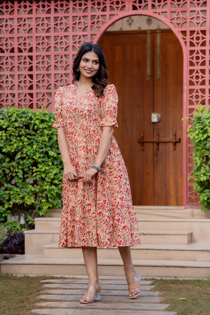 Timeless Blooms hand block print Anarkali Dress