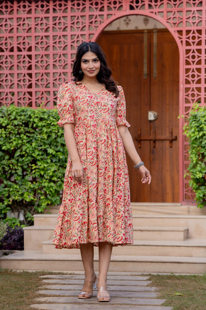Timeless Blooms hand block print Anarkali Dress