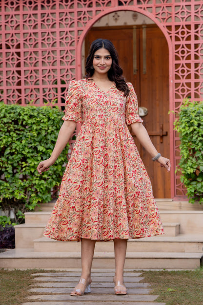 Timeless Blooms hand block print Anarkali Dress