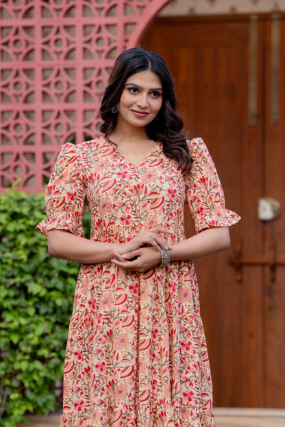 Timeless Blooms hand block print Anarkali Dress