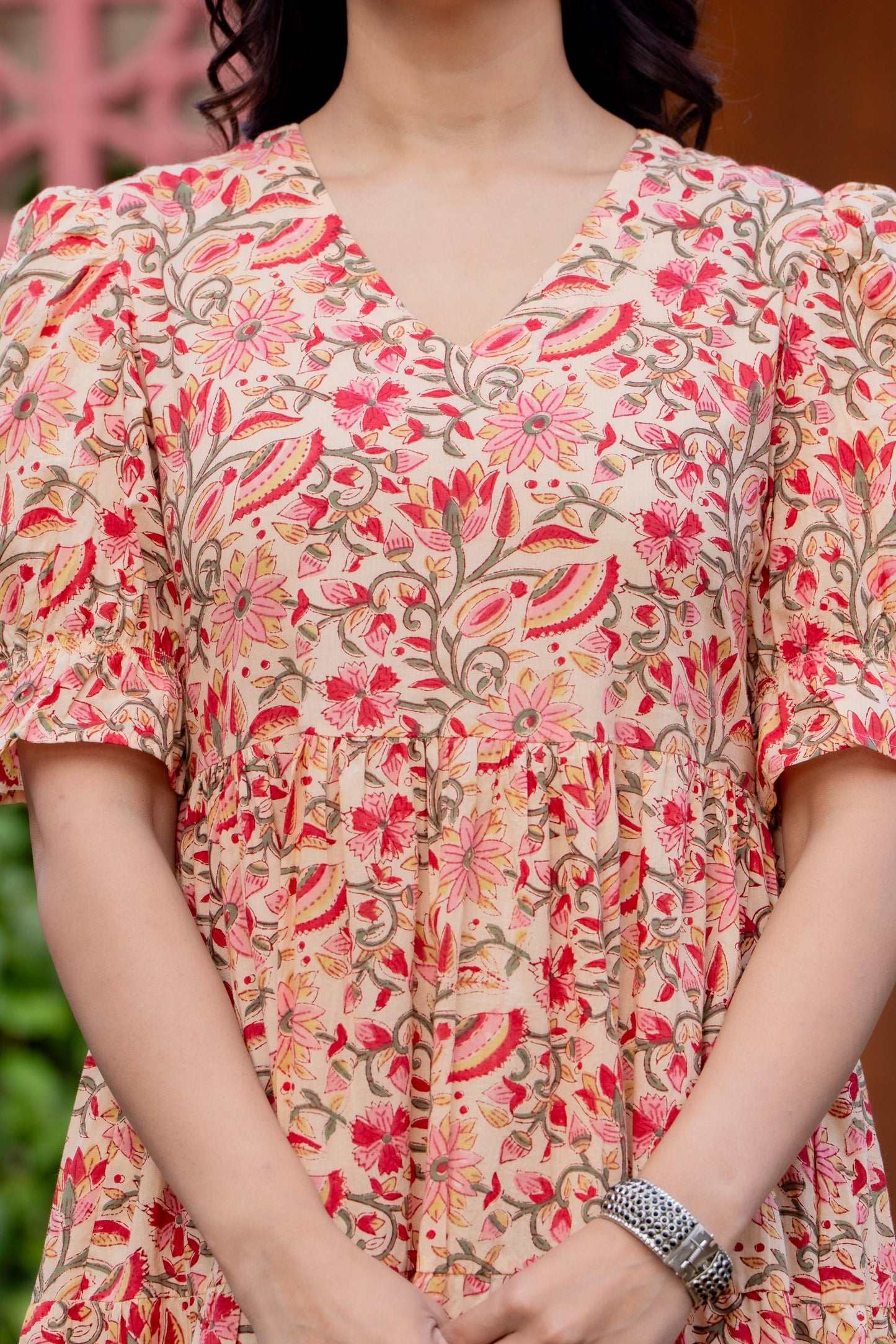 Timeless Blooms hand block print Anarkali Dress