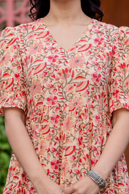 Timeless Blooms hand block print Anarkali Dress