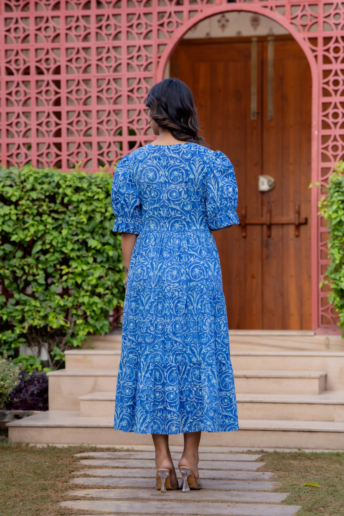 Timeless Blooms hand block print Anarkali Dress
