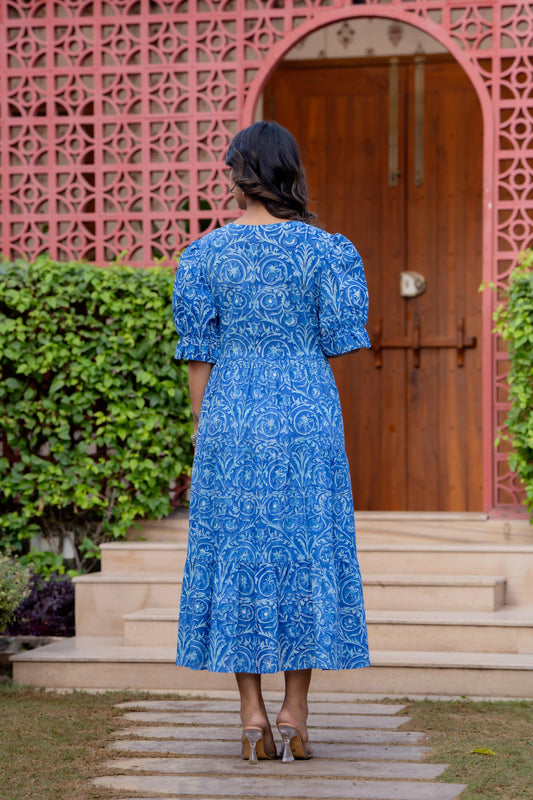 Timeless Blooms hand block print Anarkali Dress