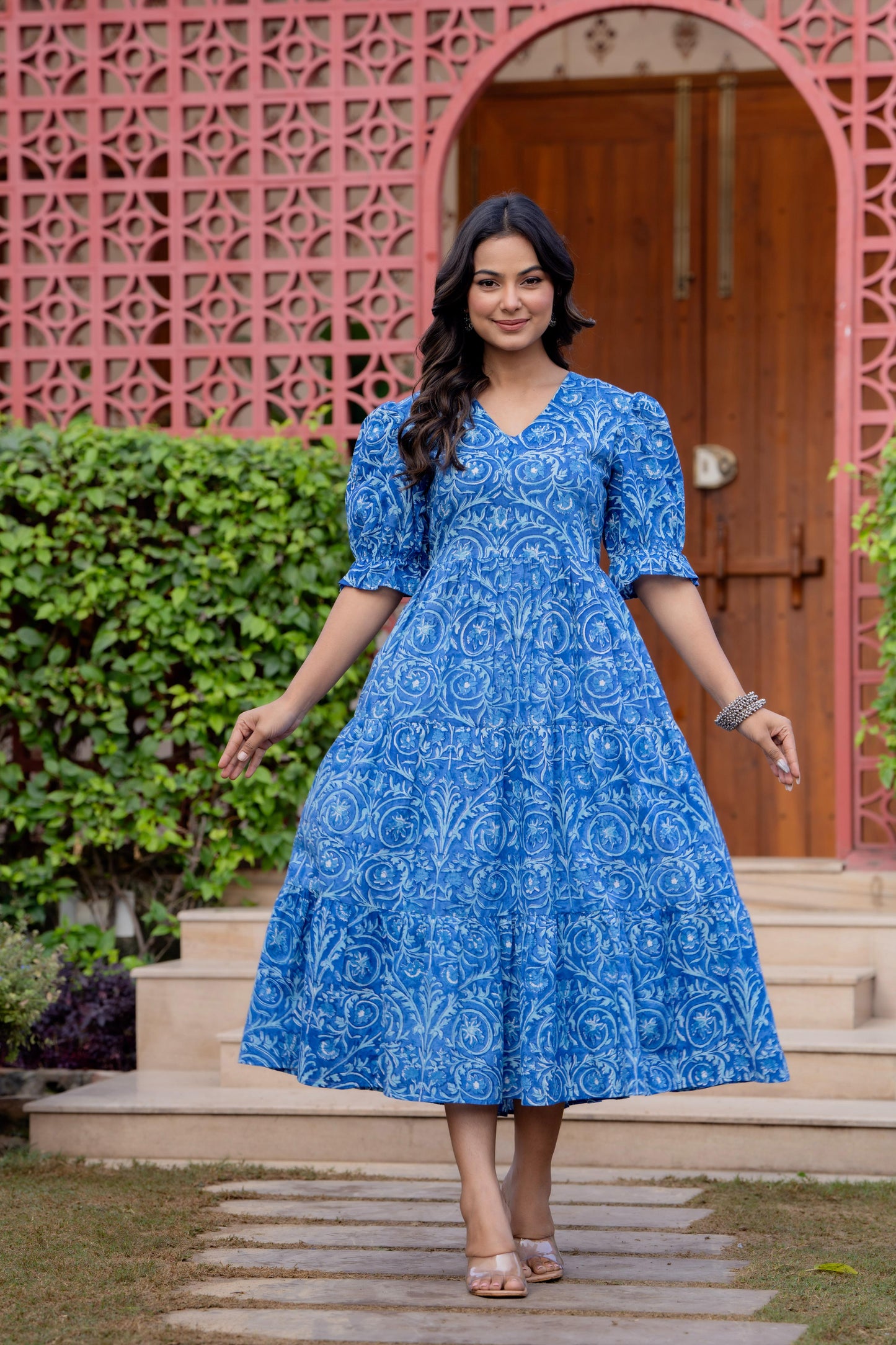 Timeless Blooms hand block print Anarkali Dress