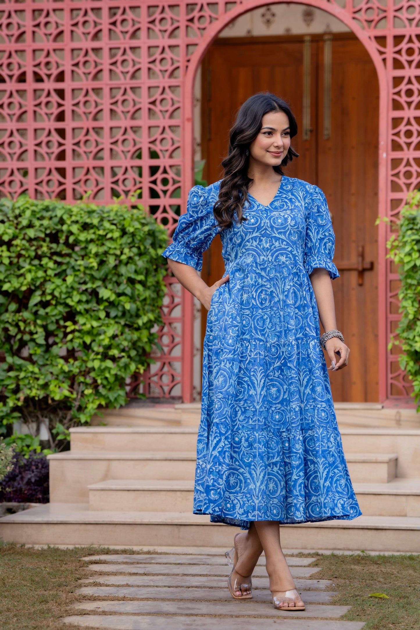 Timeless Blooms hand block print Anarkali Dress
