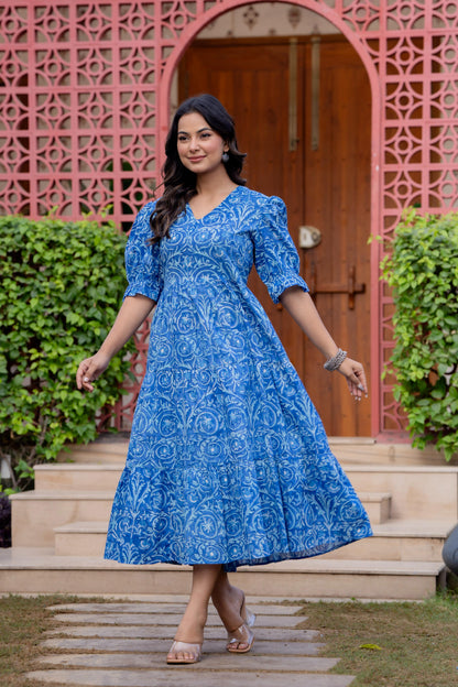 Timeless Blooms hand block print Anarkali Dress