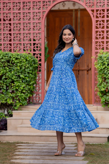 Timeless Blooms hand block print Anarkali Dress