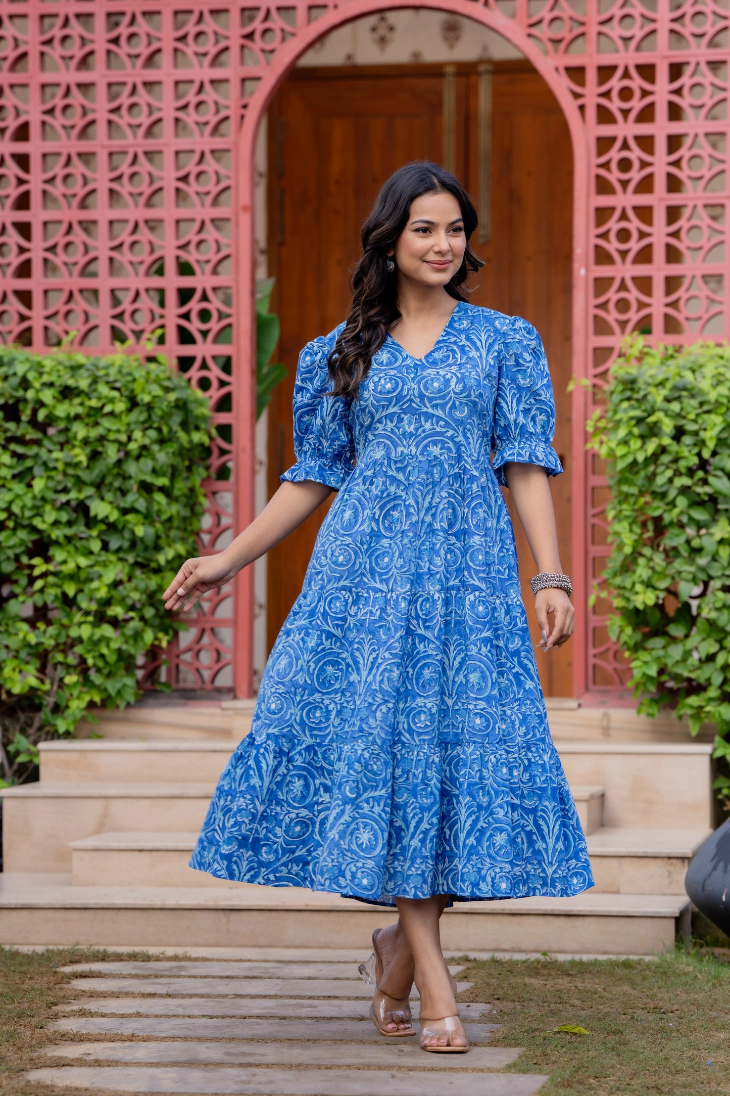 Timeless Blooms hand block print Anarkali Dress