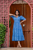 Timeless Blooms hand block print Anarkali Dress