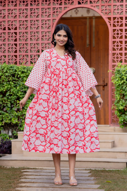 Timeless Blooms hand block print Anarkali Dress