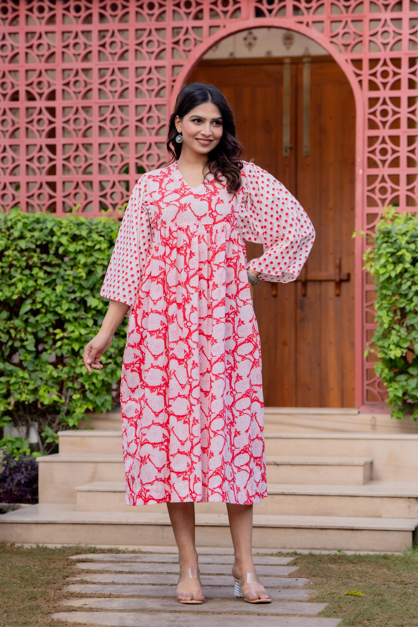 Timeless Blooms hand block print Anarkali Dress