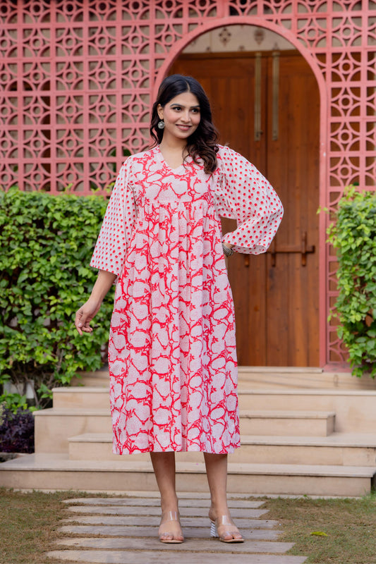 Timeless Blooms hand block print Anarkali Dress