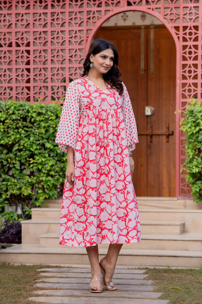 Timeless Blooms hand block print Anarkali Dress