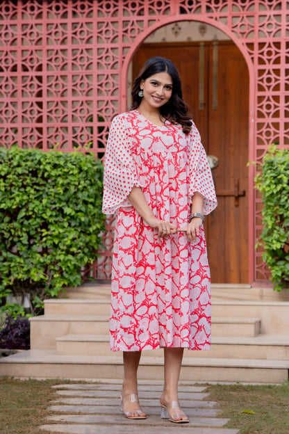 Timeless Blooms hand block print Anarkali Dress