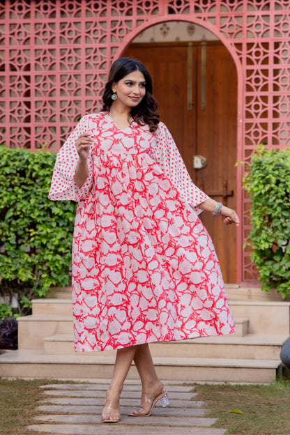 Timeless Blooms hand block print Anarkali Dress