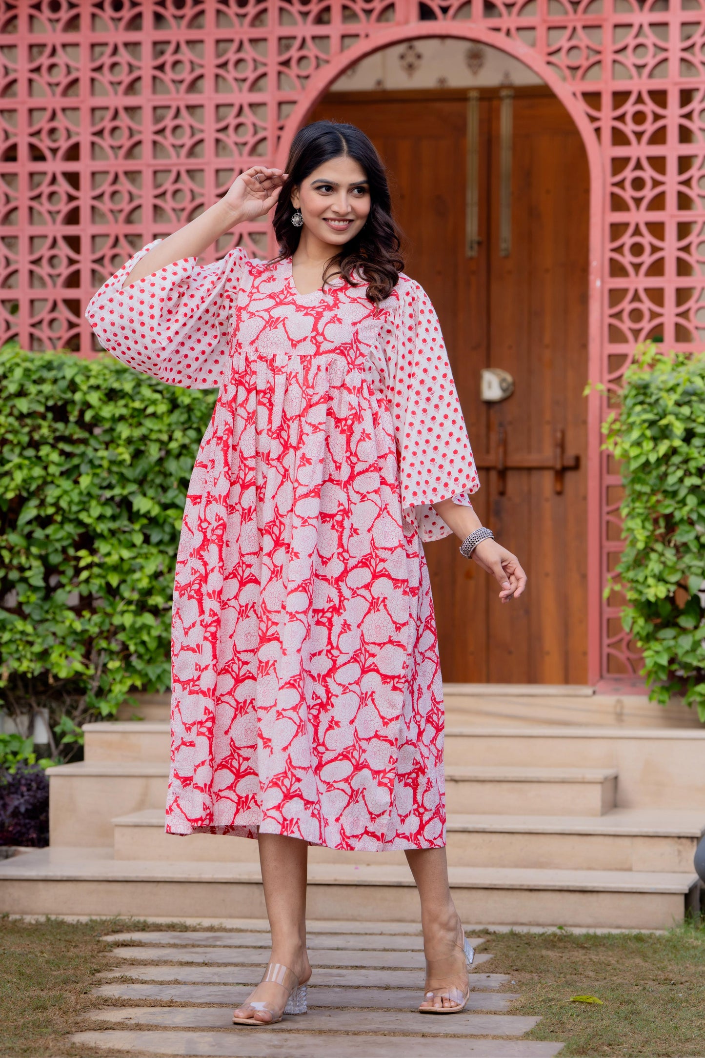Timeless Blooms hand block print Anarkali Dress