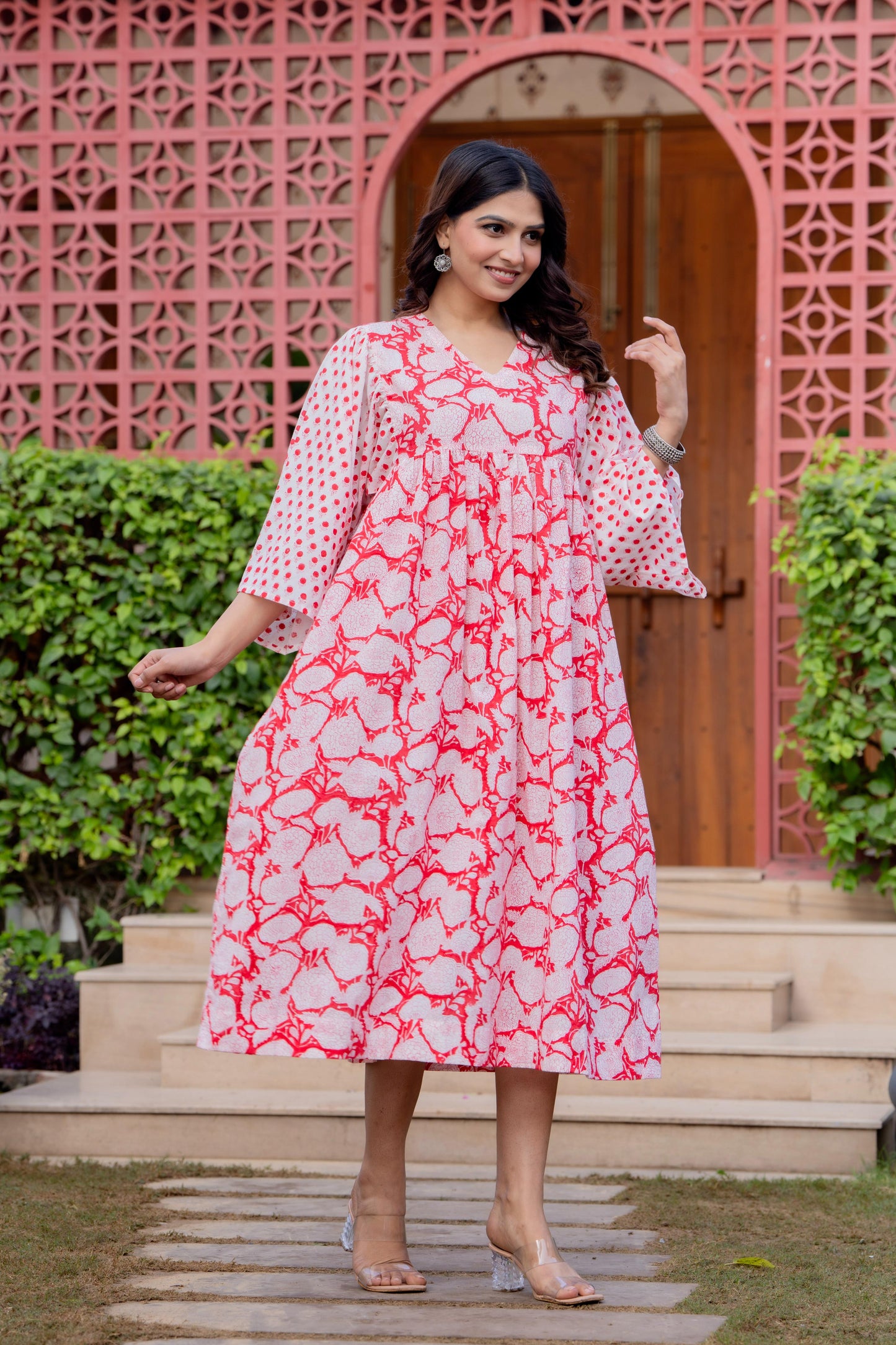 Timeless Blooms hand block print Anarkali Dress