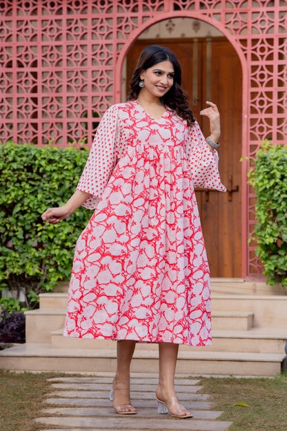 Timeless Blooms hand block print Anarkali Dress