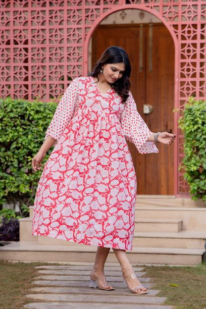 Timeless Blooms hand block print Anarkali Dress
