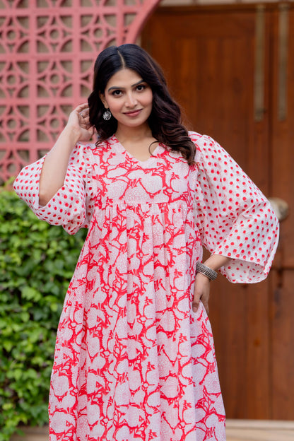 Timeless Blooms hand block print Anarkali Dress