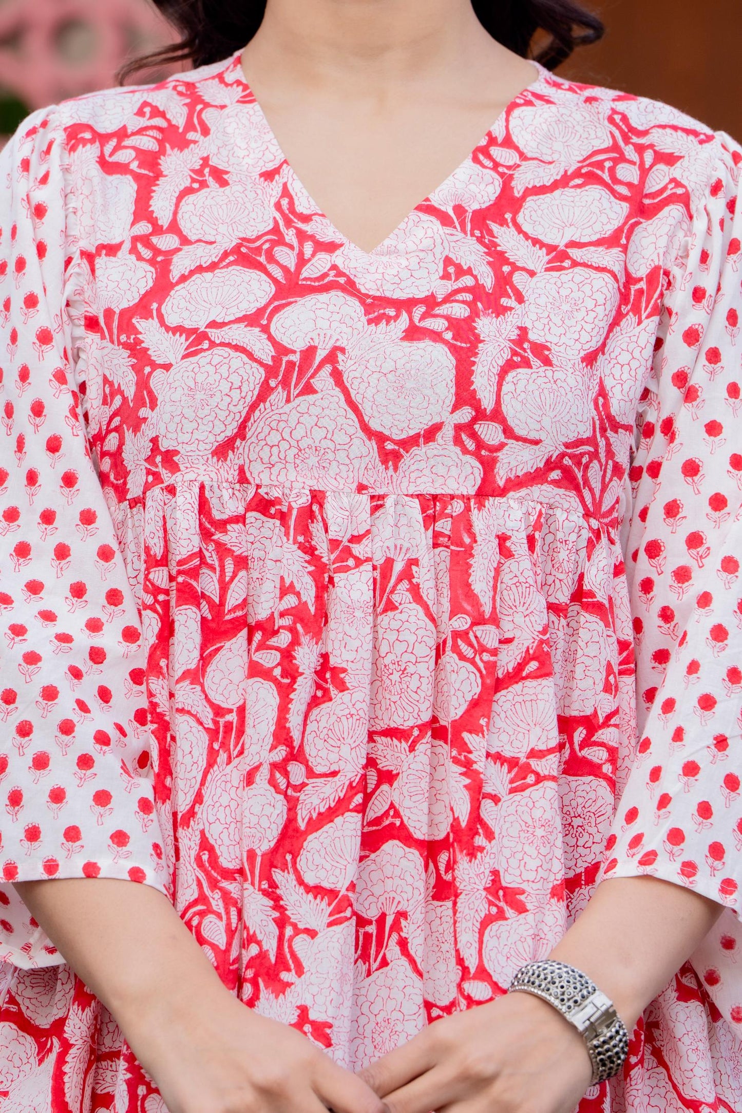 Timeless Blooms hand block print Anarkali Dress