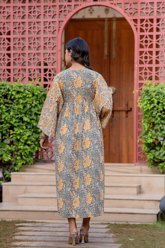 Timeless Blooms hand block print Anarkali Dress