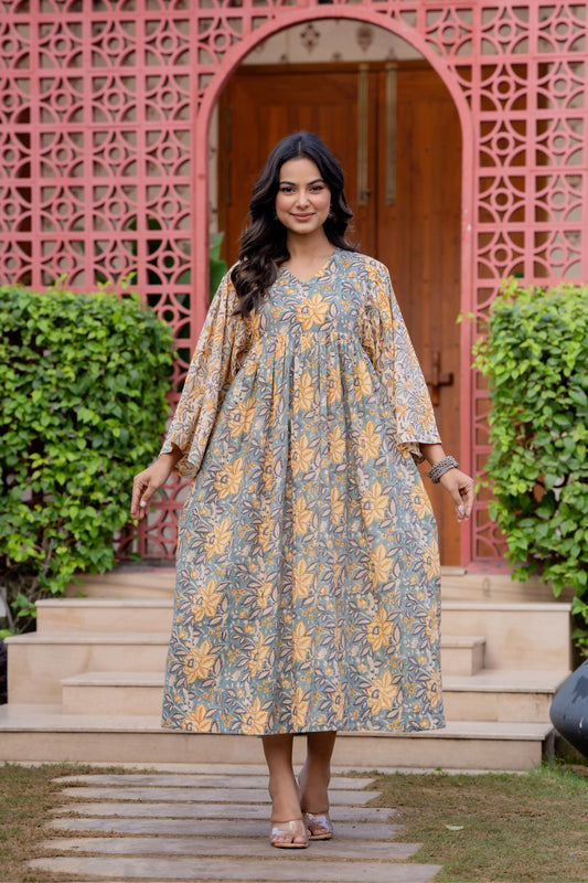 Timeless Blooms hand block print Anarkali Dress