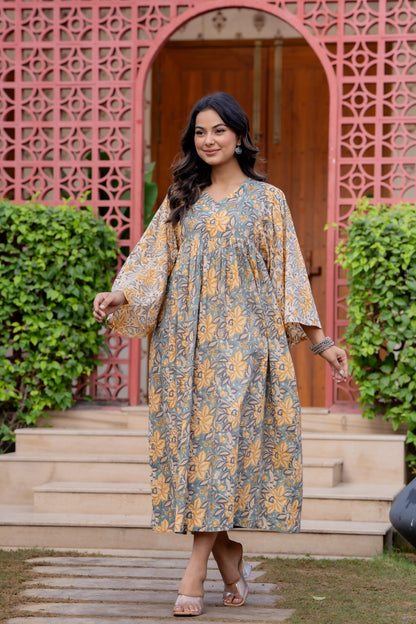 Timeless Blooms hand block print Anarkali Dress