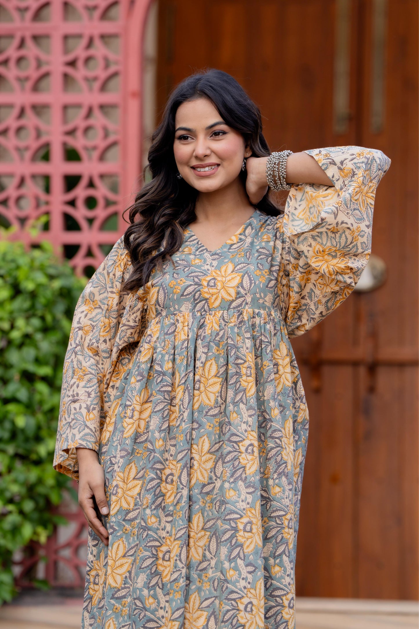 Timeless Blooms hand block print Anarkali Dress