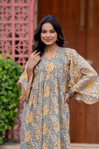 Timeless Blooms hand block print Anarkali Dress