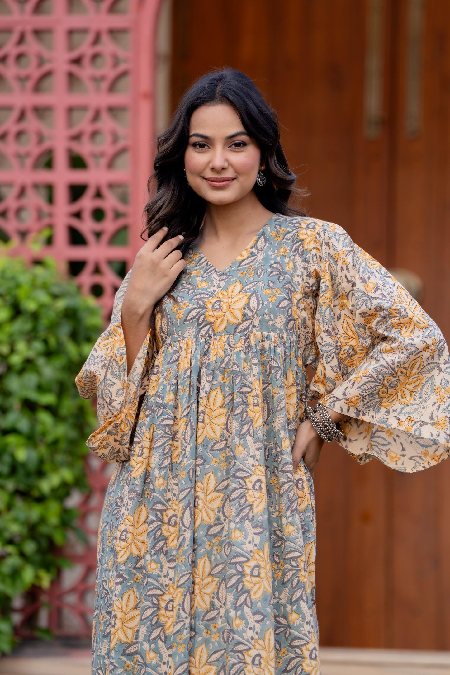 Timeless Blooms hand block print Anarkali Dress