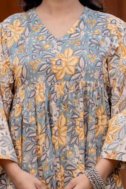 Timeless Blooms hand block print Anarkali Dress