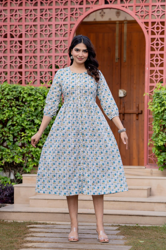 Timeless Blooms hand block print Anarkali Dress