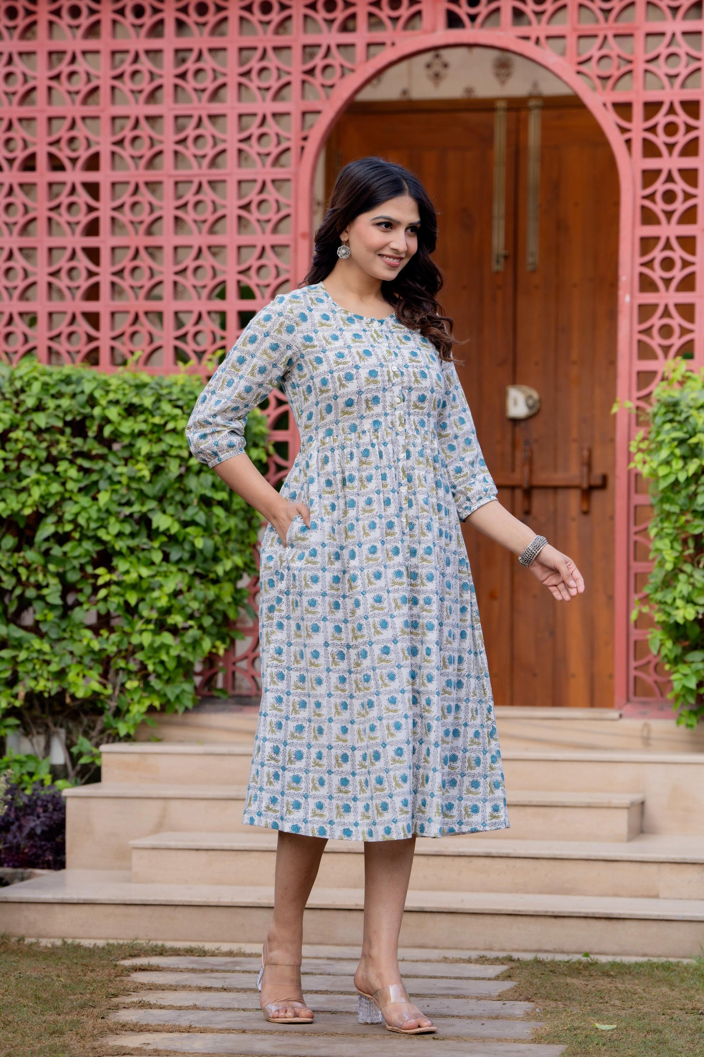 Timeless Blooms hand block print Anarkali Dress