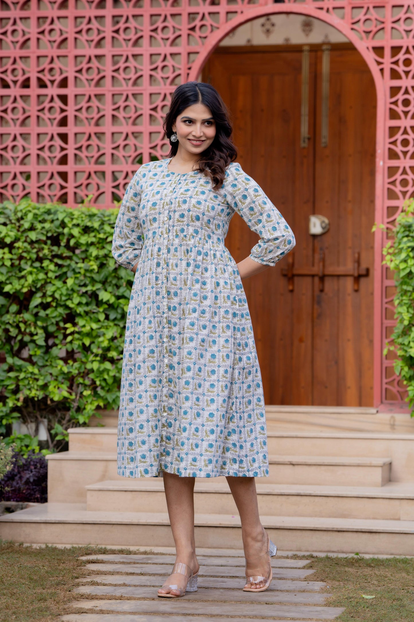 Timeless Blooms hand block print Anarkali Dress