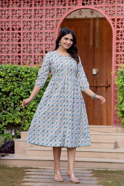 Timeless Blooms hand block print Anarkali Dress