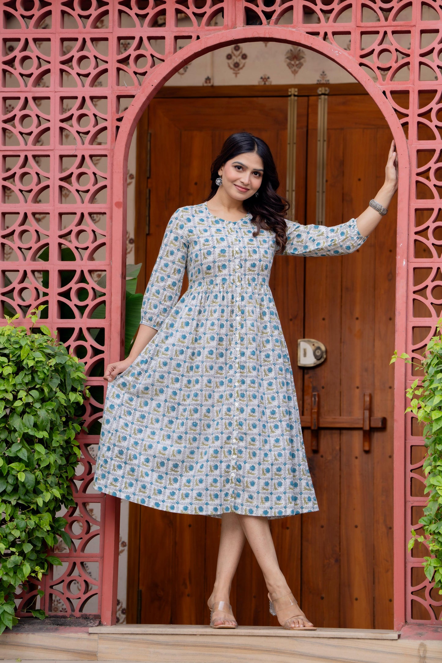 Timeless Blooms hand block print Anarkali Dress