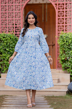 Timeless Blooms hand block print Anarkali Dress