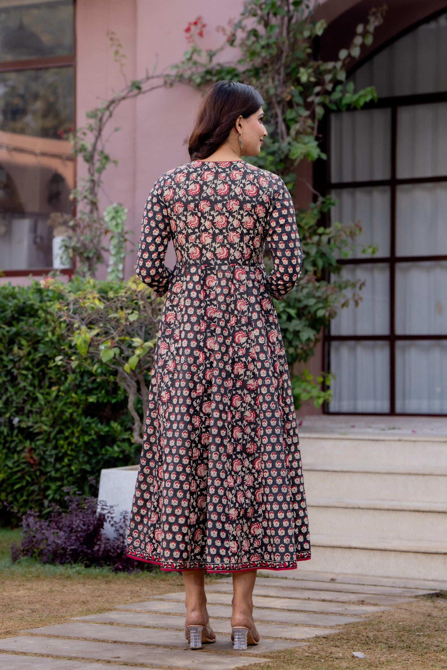 Timeless Blooms hand block print Anarkali Dress