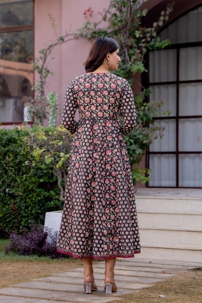 Timeless Blooms hand block print Anarkali Dress