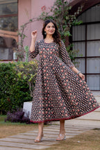Timeless Blooms hand block print Anarkali Dress
