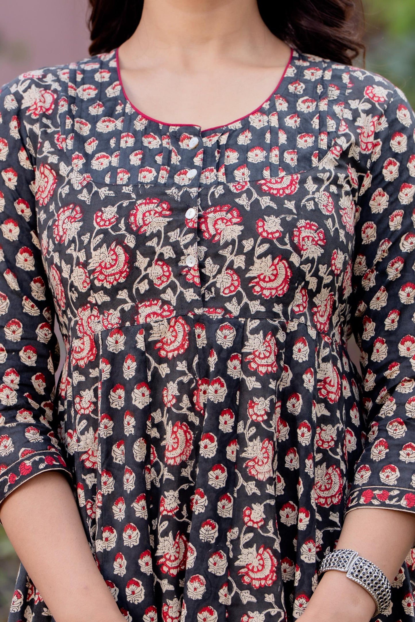 Timeless Blooms hand block print Anarkali Dress